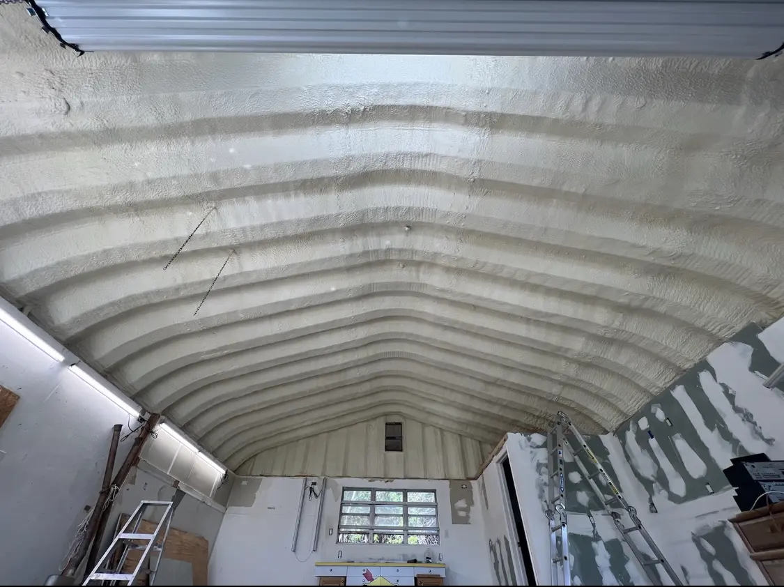 Spray polyurethane foam applied to the underside of a metal roof deck in Fountain Inn